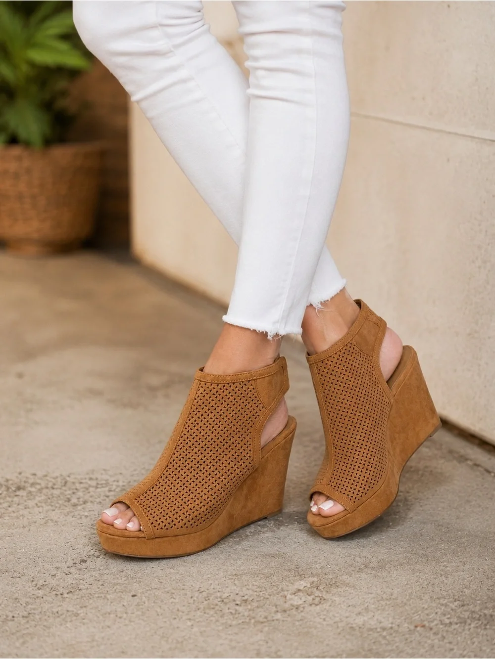 Indigo Perforated Open Toe Wedge Sandal